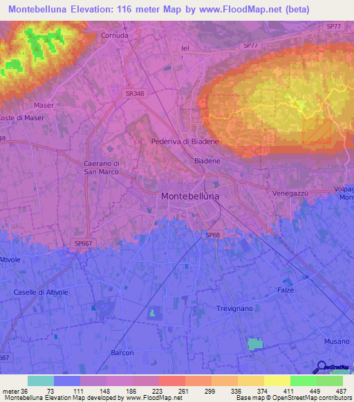 Montebelluna,Italy Elevation Map