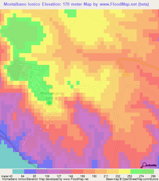 Montalbano Ionico,Italy Elevation Map