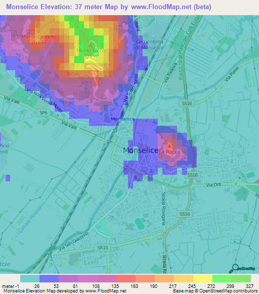 Monselice,Italy Elevation Map