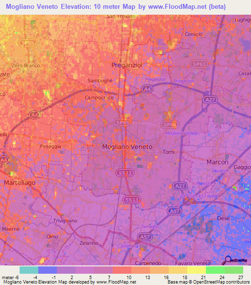 Mogliano Veneto,Italy Elevation Map