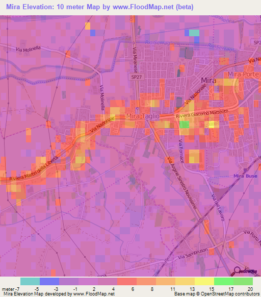 Mira,Italy Elevation Map