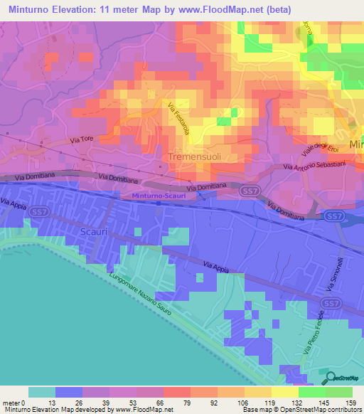 Minturno,Italy Elevation Map