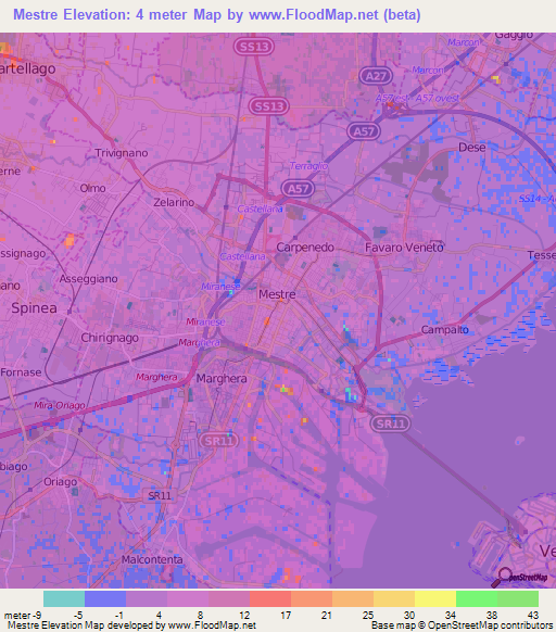 Mestre,Italy Elevation Map