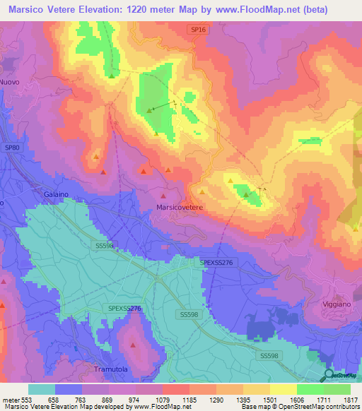 Marsico Vetere,Italy Elevation Map