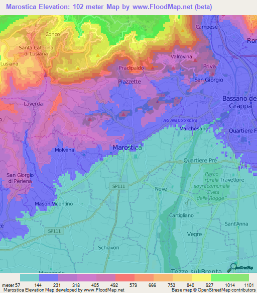 Marostica,Italy Elevation Map