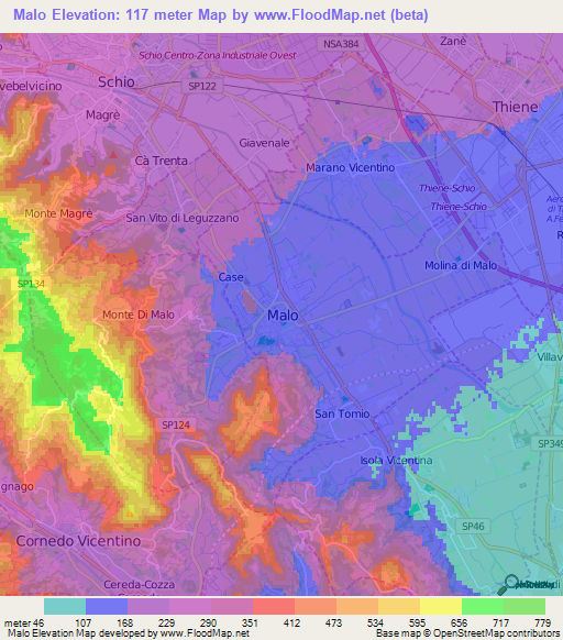 Malo,Italy Elevation Map