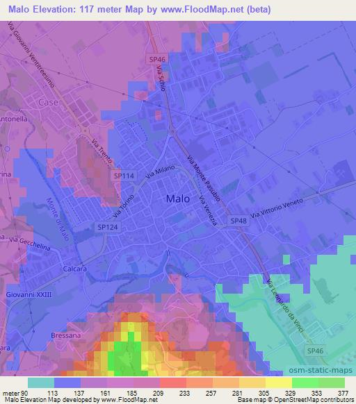 Malo,Italy Elevation Map