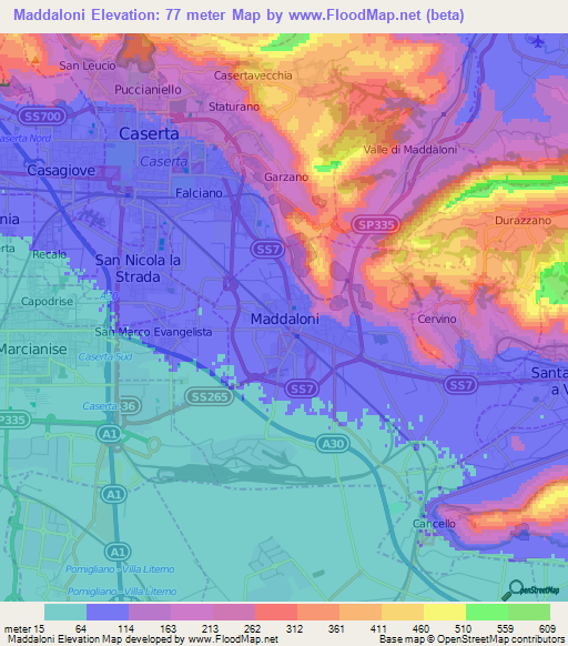 Maddaloni,Italy Elevation Map