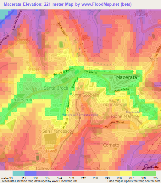 Macerata,Italy Elevation Map