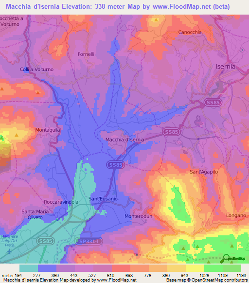 Macchia d'Isernia,Italy Elevation Map