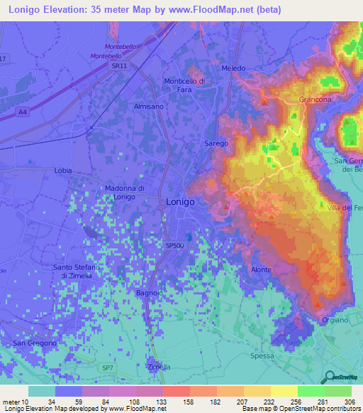 Lonigo,Italy Elevation Map