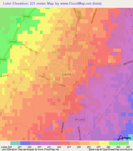 Leini,Italy Elevation Map