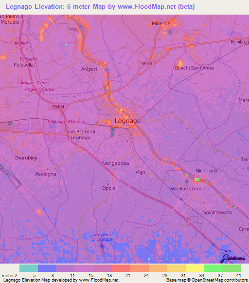 Legnago,Italy Elevation Map