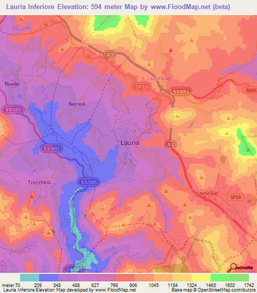 Lauria Inferiore,Italy Elevation Map