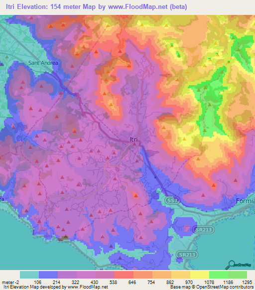 Itri,Italy Elevation Map