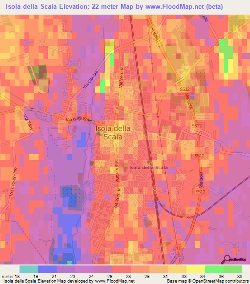 Isola della Scala,Italy Elevation Map