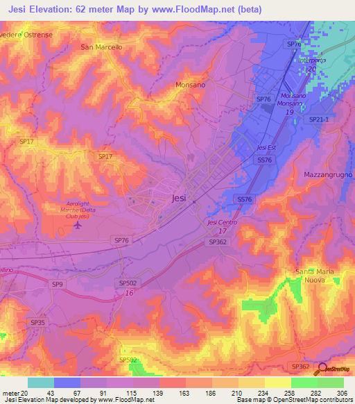 Jesi,Italy Elevation Map