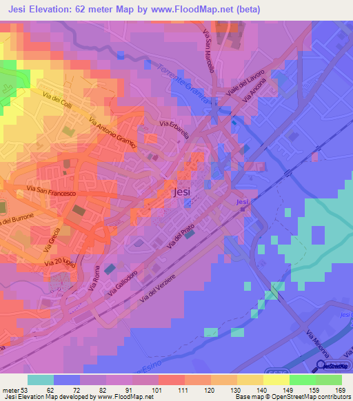 Jesi,Italy Elevation Map