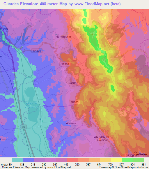 Guardea,Italy Elevation Map