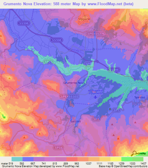 Grumento Nova,Italy Elevation Map