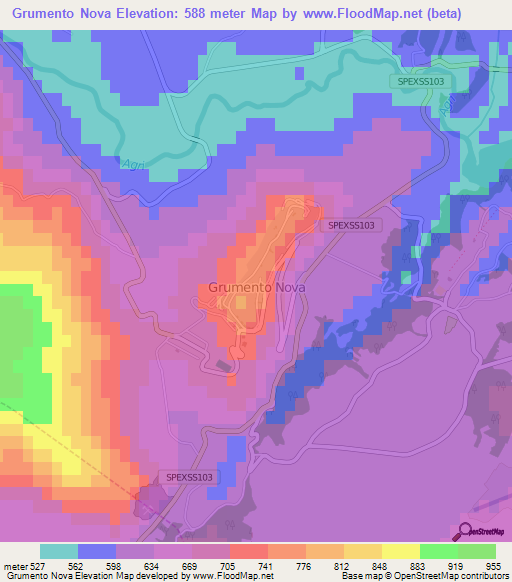 Grumento Nova,Italy Elevation Map