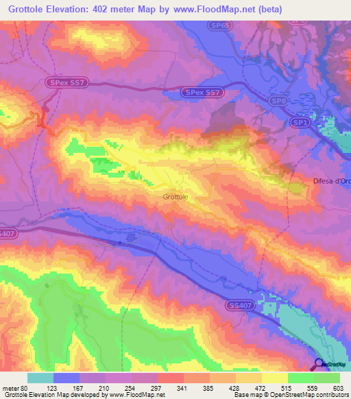 Grottole,Italy Elevation Map