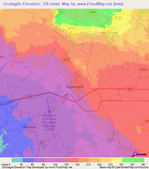 Grottaglie,Italy Elevation Map