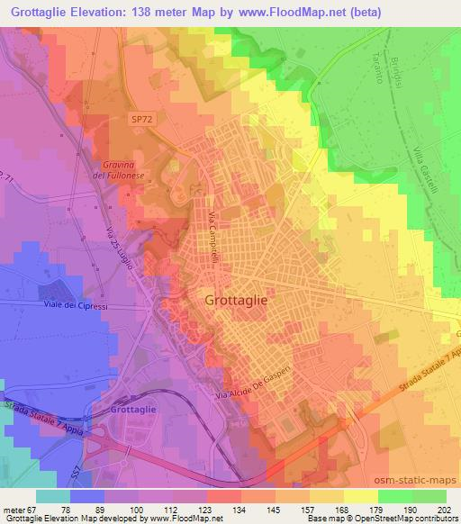 Grottaglie,Italy Elevation Map