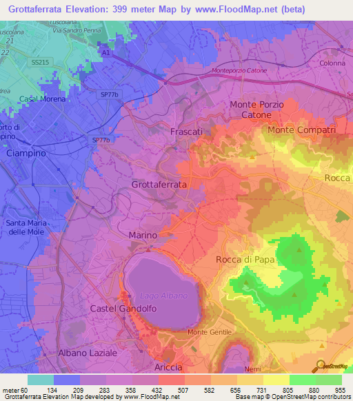 Grottaferrata,Italy Elevation Map