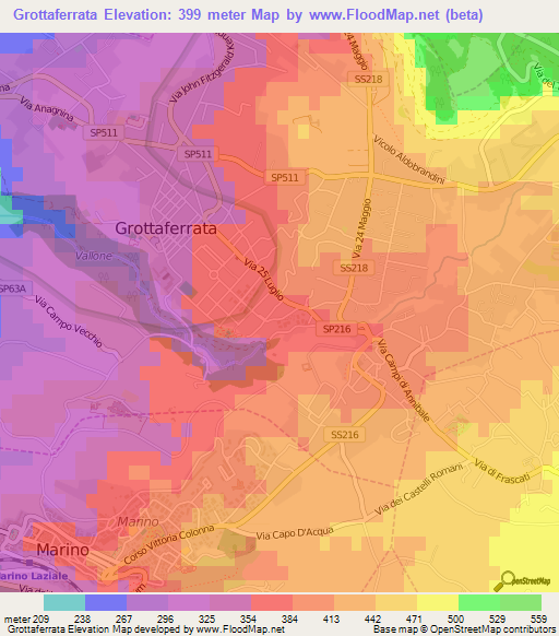 Grottaferrata,Italy Elevation Map