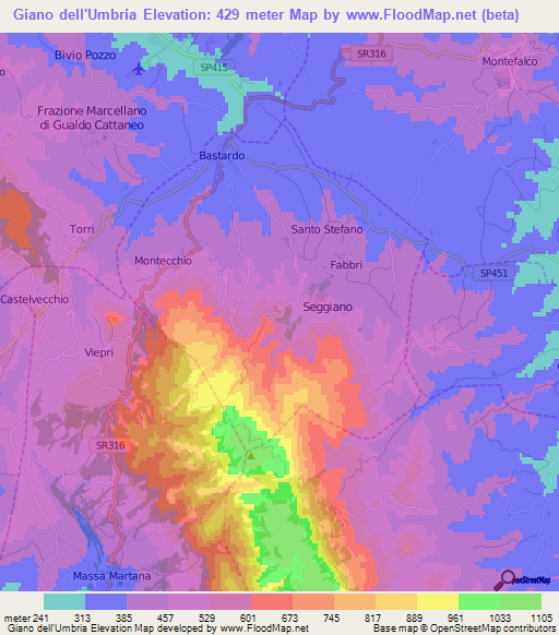 Giano dell'Umbria,Italy Elevation Map