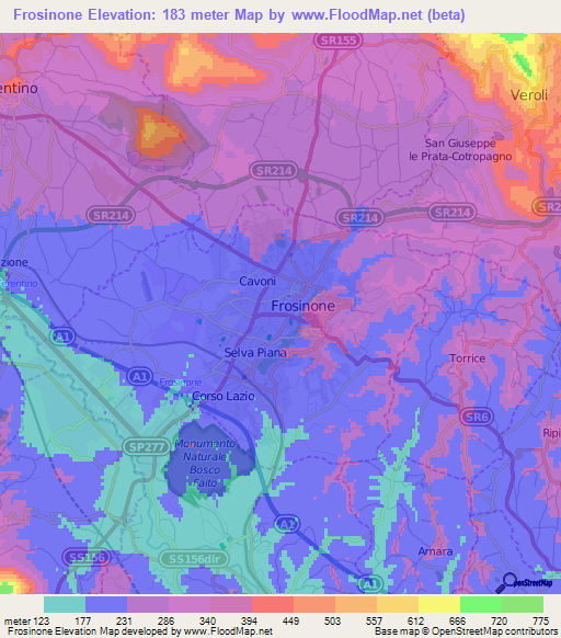 Frosinone,Italy Elevation Map