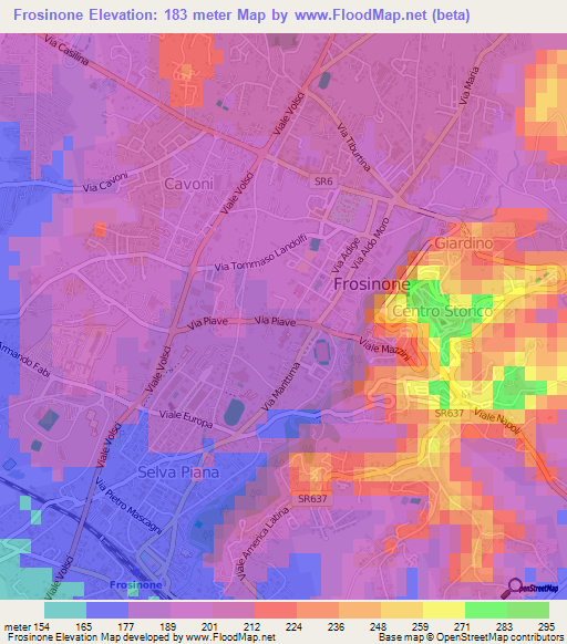 Frosinone,Italy Elevation Map