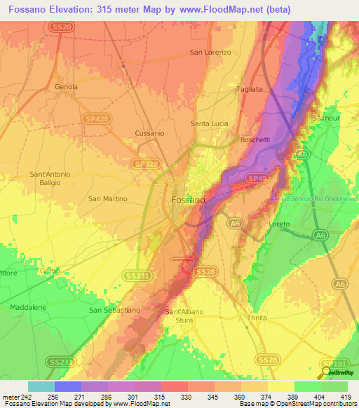 Fossano,Italy Elevation Map