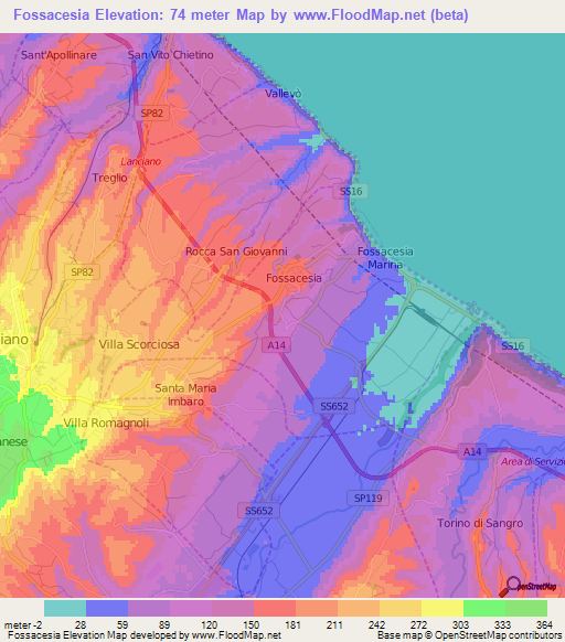 Fossacesia,Italy Elevation Map