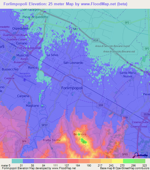 Forlimpopoli,Italy Elevation Map