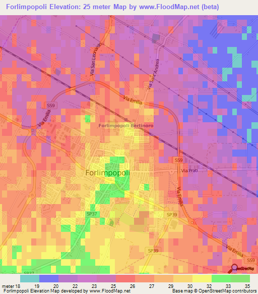 Forlimpopoli,Italy Elevation Map