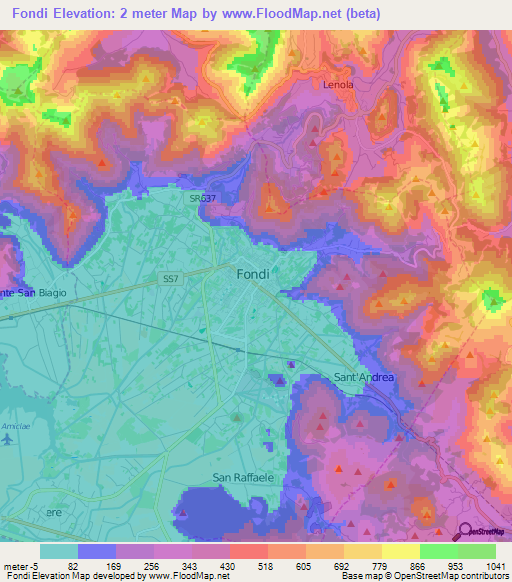 Fondi,Italy Elevation Map