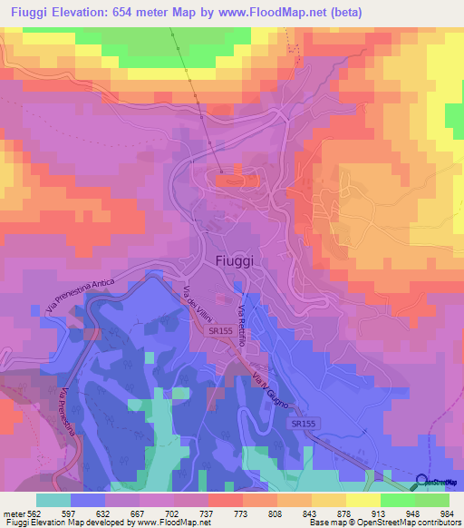 Fiuggi,Italy Elevation Map