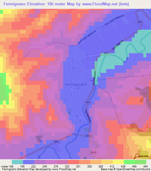 Fermignano,Italy Elevation Map