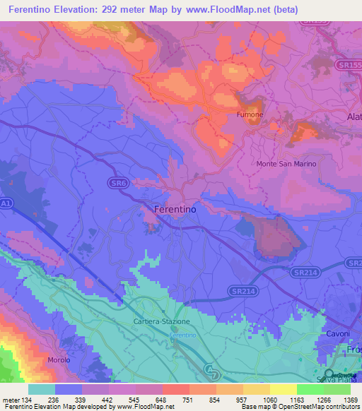 Ferentino,Italy Elevation Map