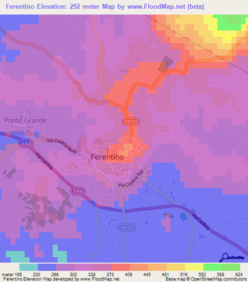 Ferentino,Italy Elevation Map