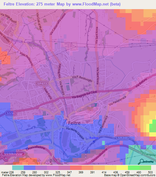 Feltre,Italy Elevation Map