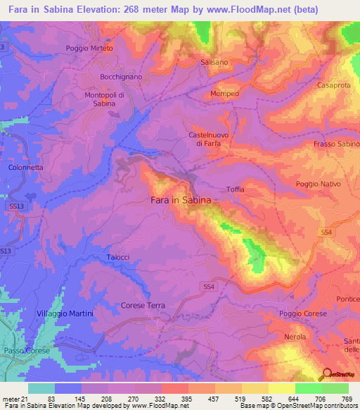 Fara in Sabina,Italy Elevation Map