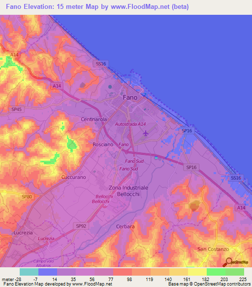 Fano,Italy Elevation Map