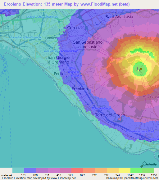 Ercolano,Italy Elevation Map