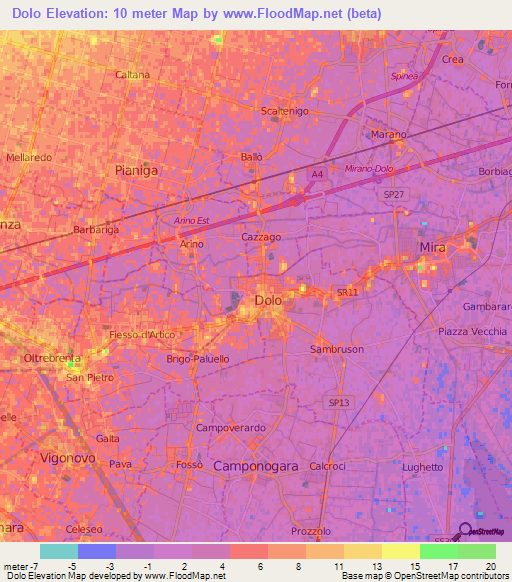 Dolo,Italy Elevation Map