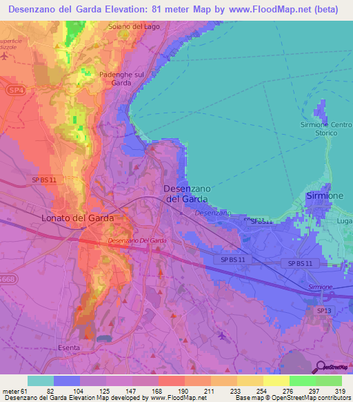 Desenzano del Garda,Italy Elevation Map