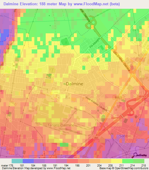 Dalmine,Italy Elevation Map