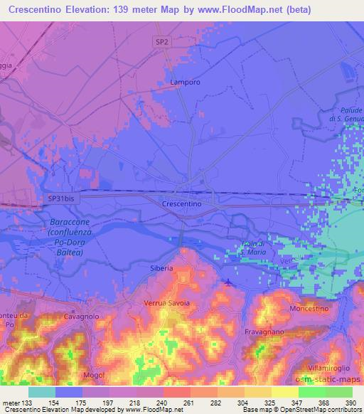 Crescentino,Italy Elevation Map